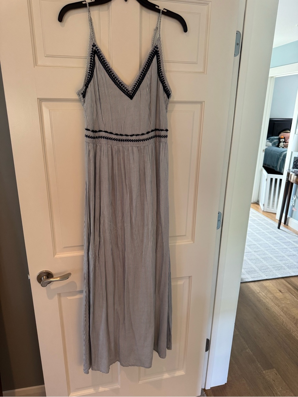 Japna Navy Trim Striped Maxi Dress in White and Navy EUC